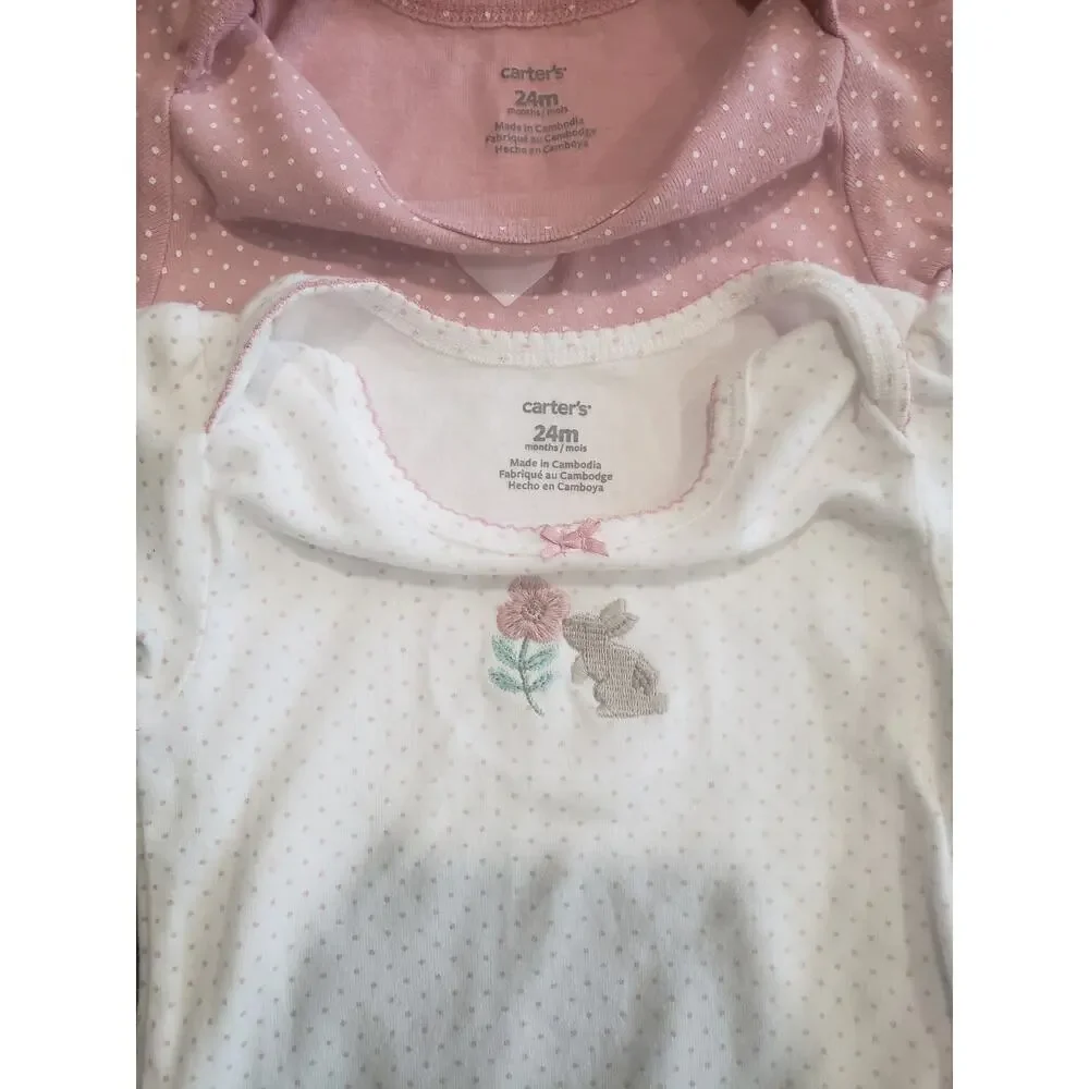 Carters Pink Heart & White Bunny Smelling a Rose Onesies - Set of 2 - Size 24M